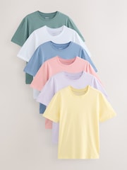 Pastels White/Blue/Green/Pink/Yellow/Lilac Purple Regular Fit Essential Cotton T-Shirts 6 Pack - Image 1 of 12