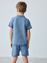 Baker by Ted Baker Blue 100% Cotton Knitted Textured Shirt and Shorts Set - Image 2 of 10