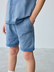 Baker by Ted Baker Blue 100% Cotton Knitted Textured Shirt and Shorts Set - Image 3 of 10