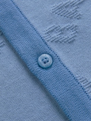 Baker by Ted Baker Blue 100% Cotton Knitted Textured Shirt and Shorts Set - Image 7 of 10