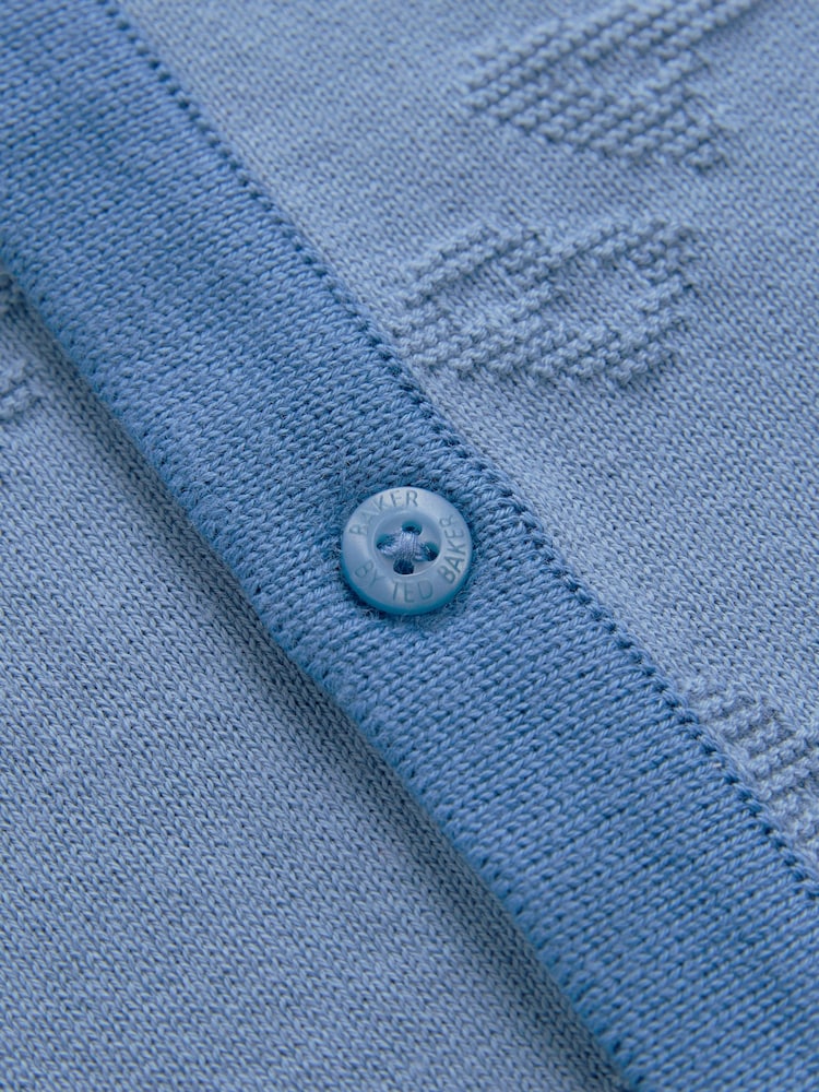 Baker by Ted Baker Blue 100% Cotton Knitted Textured Shirt and Shorts Set - Image 2 of 4