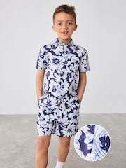 Baker by Ted Baker Blue Floral Print Shirt and Shorts Set - Image 1 of 12