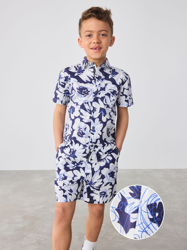 Baker by Ted Baker Blue Floral Print Shirt and Shorts Set - Image 1 of 12