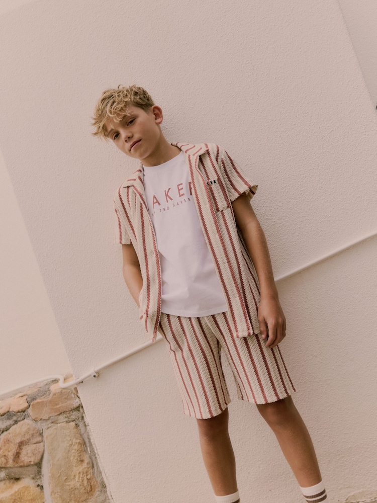 Baker by Ted Baker Textured Stripe Shirt T-Shirt and Shorts Set - Image 2 of 22