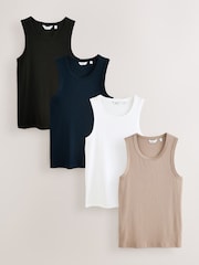 Black/White/Neutral/Navy 4 Pack Slim Ribbed Vest - Image 1 of 7