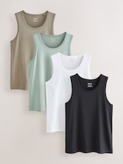 White/Black/Sage Green/Stone 100% Cotton Vests 4 Pack - Image 1 of 14