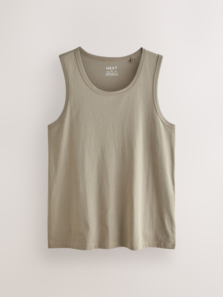 White/Black/Sage Green/Stone 100% Cotton Vests 4 Pack - Image 2 of 14