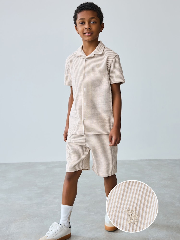 Baker by Ted Baker Stone Textured Shirt And Shorts Set - Image 1 of 12