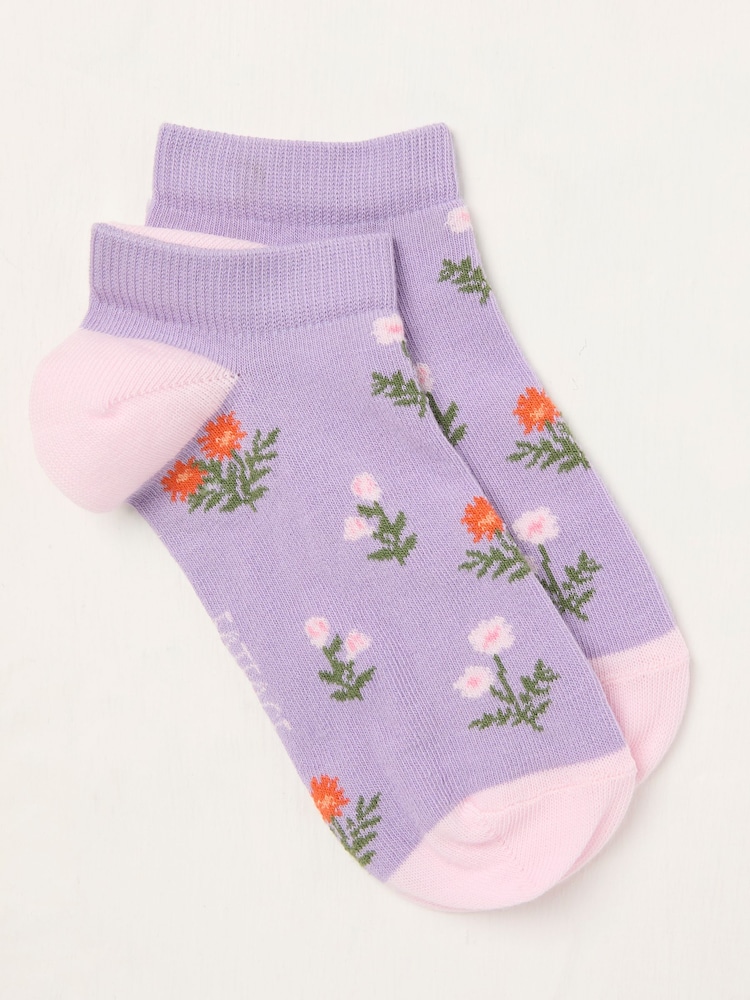 FatFace Lilac Purple Floral Trainer Socks - Image 1 of 2