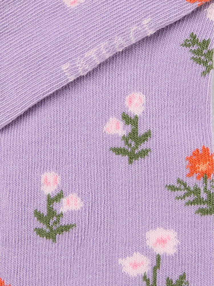 FatFace Lilac Purple Floral Trainer Socks - Image 2 of 2