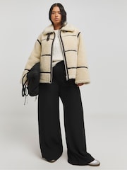 Simply Be Cream Borg Trim Aviator Coat - Image 3 of 4