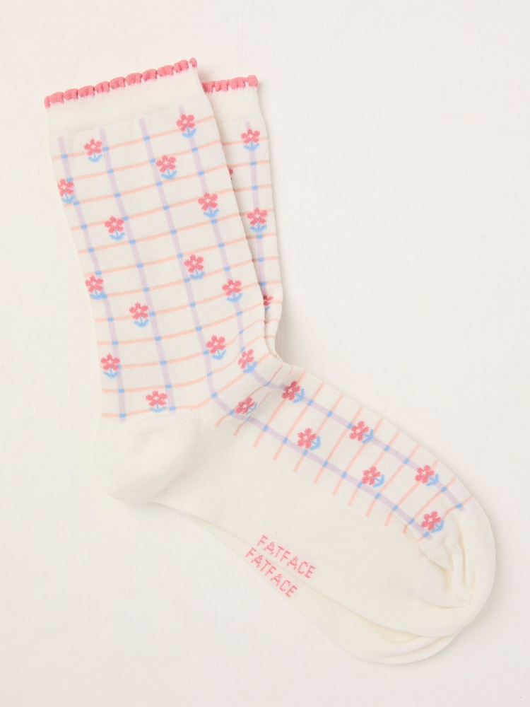 FatFace White Gingham Floral Socks - Image 1 of 2