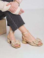 Simply Be Gold Wide Fit Plisse Bow Low Occasion Heels In Wide Fit - Image 1 of 4
