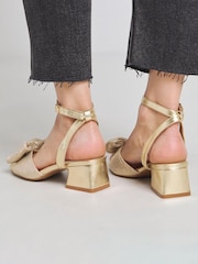 Simply Be Gold Wide Fit Plisse Bow Low Occasion Heels In Wide Fit - Image 2 of 4