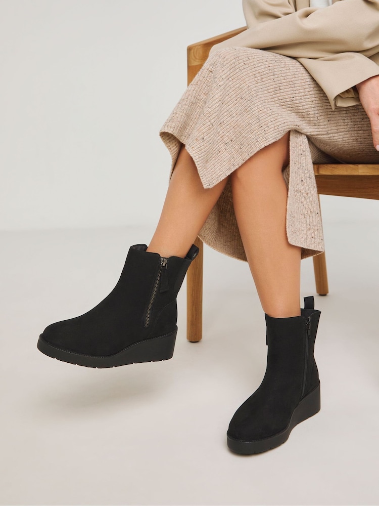 Simply Be Wide Fit Zip Detail Wedge Ankle Boots - Image 1 of 4