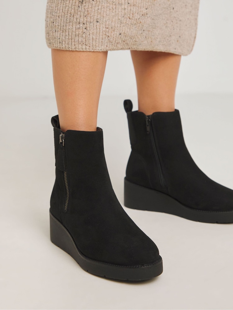 Simply Be Wide Fit Zip Detail Wedge Ankle Boots - Image 2 of 4