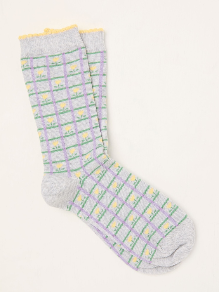 FatFace Grey Check Tulip Socks - Image 1 of 2