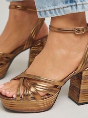 Simply Be Brown Wide Fit Feature Platform Heels - Image 4 of 4