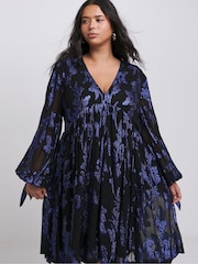 Simply Be Black Jacquard Smock Dress - Image 1 of 4