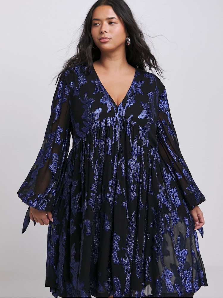 Simply Be Black Jacquard Smock Dress - Image 1 of 4