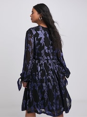 Simply Be Black Jacquard Smock Dress - Image 3 of 4