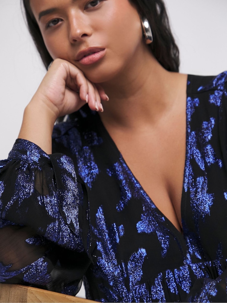 Simply Be Black Jacquard Smock Dress - Image 4 of 4