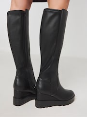 Simply Be Black Extra Wide Fit  Stretch Knee High Wedge Boots With Small Stud Detailing With Super Curvy Calf - Image 3 of 4