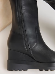 Simply Be Black Extra Wide Fit  Stretch Knee High Wedge Boots With Small Stud Detailing With Super Curvy Calf - Image 4 of 4