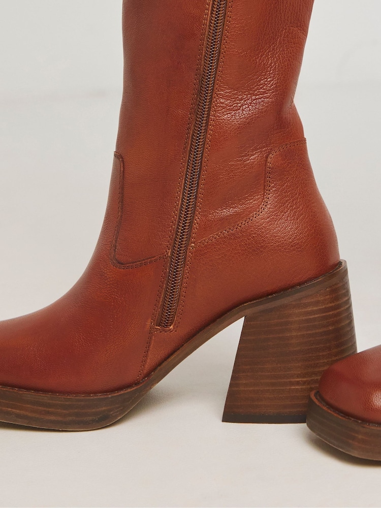 Simply Be Natural Extra Wide Fit Platform Classic Knee High Leather Boots In Wide Fit - Image 4 of 4