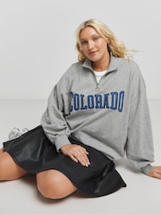 Simply Be Grey Colorado Zip Neck Sweatshirt - Image 1 of 4