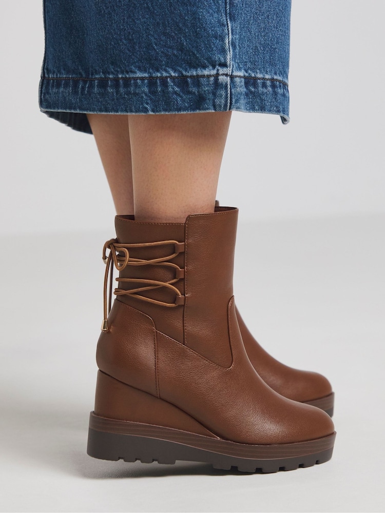 Simply Be Natural Lace Back Detail Wedge Ankle Boots In Extra Wide Fit - Image 1 of 4
