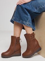 Simply Be Natural Lace Back Detail Wedge Ankle Boots In Extra Wide Fit - Image 2 of 4