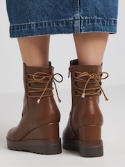 Simply Be Natural Lace Back Detail Wedge Ankle Boots In Extra Wide Fit - Image 3 of 4