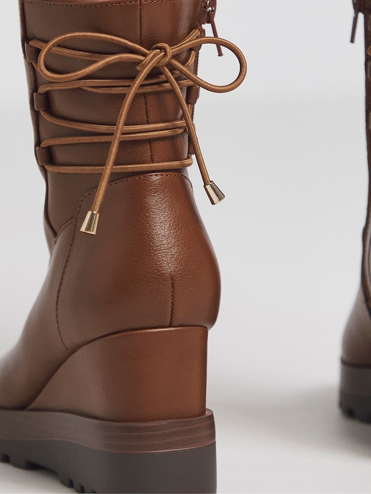 Simply Be Natural Lace Back Detail Wedge Ankle Boots In Extra Wide Fit - Image 4 of 4
