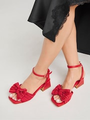 Simply Be Red Wide Fit Plisse Bow Low Occasion Heels In Wide Fit - Image 1 of 4