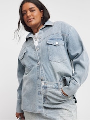 Simply Be Blue Light Wash 100% Cotton Embellished Wide Leg Jeans - Image 4 of 4