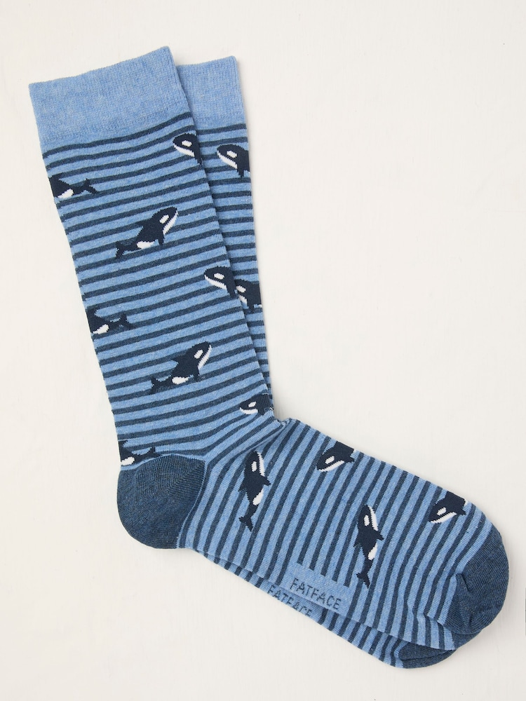 FatFace Blue Killer Whale Socks - Image 1 of 2