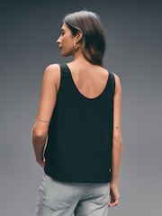 Black Satin Lace Insert Scoop Cami Top - Image 4 of 8