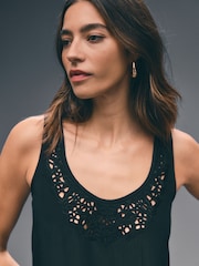 Black Satin Lace Insert Scoop Cami Top - Image 5 of 8