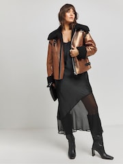 Simply Be Metallic Copper Shearling Aviator Coat - Image 3 of 4