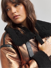 Simply Be Metallic Copper Shearling Aviator Coat - Image 4 of 4