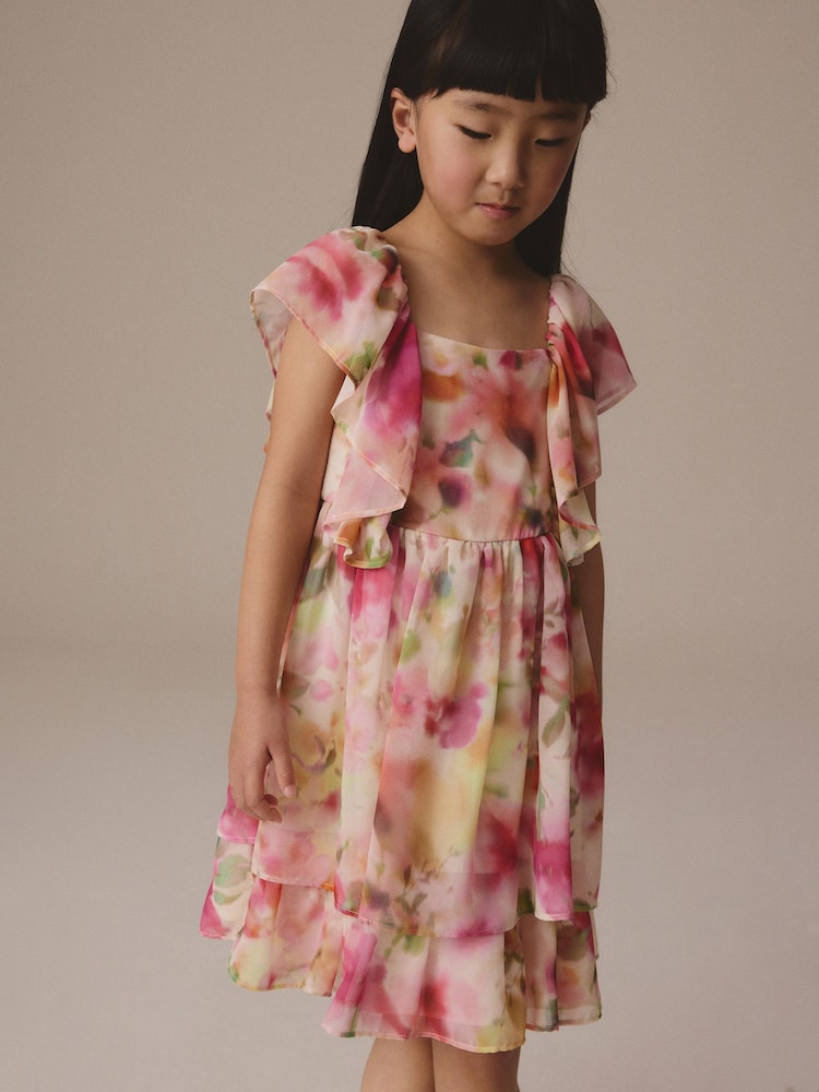 Pink Printed Chiffon Dress (3-16yrs) - Image 2 of 3 Pink Printed Chiffon Dress (3-16yrs) - Image 2 of 3