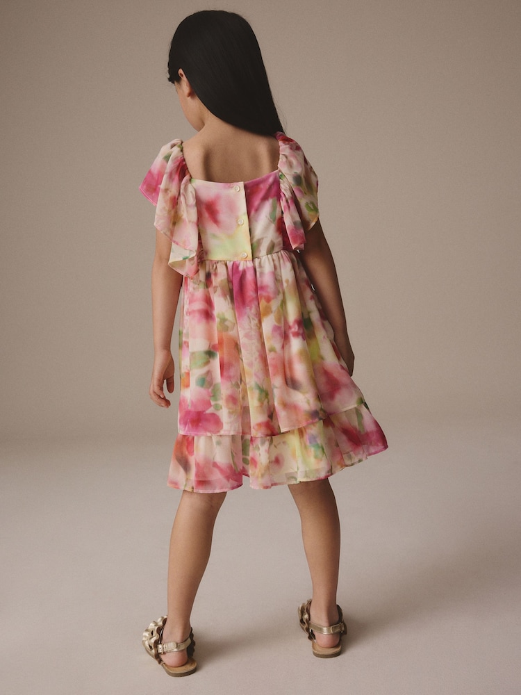 Pink Printed Chiffon Dress (3-16yrs) - Image 3 of 3 Pink Printed Chiffon Dress (3-16yrs) - Image 3 of 3