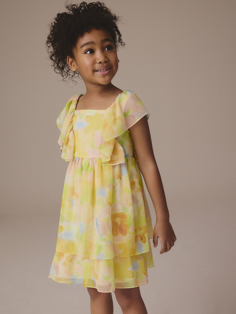 Yellow Printed Chiffon Dress (3-16yrs) - Image 4 of 4