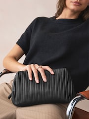 Black Leather Plisse Clutch Bag - Image 1 of 9