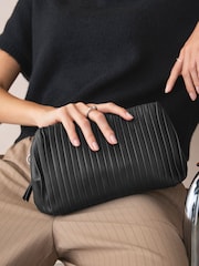 Black Leather Plisse Clutch Bag - Image 2 of 9