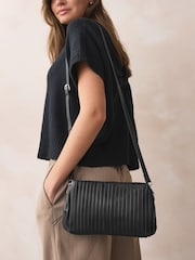 Black Leather Plisse Clutch Bag - Image 3 of 9