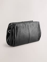Black Leather Plisse Clutch Bag - Image 7 of 9