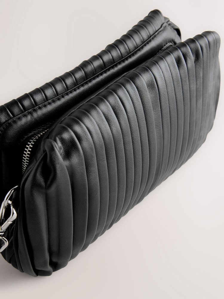 Black Leather Plisse Clutch Bag - Image 9 of 9