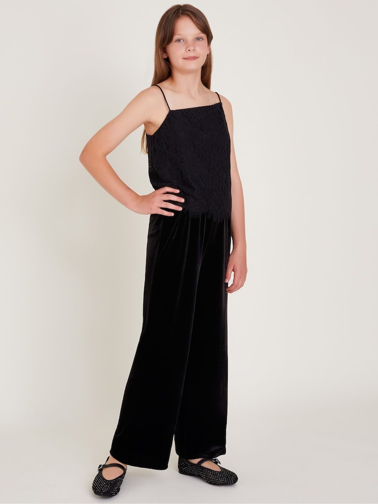 Monsoon Black Lace Cami Top and Velvet Trousers Set - Image 1 of 4